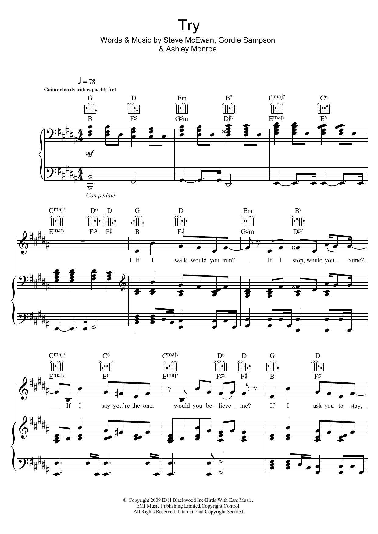 Asher Monroe Try sheet music notes and chords arranged for Piano, Vocal & Guitar Chords