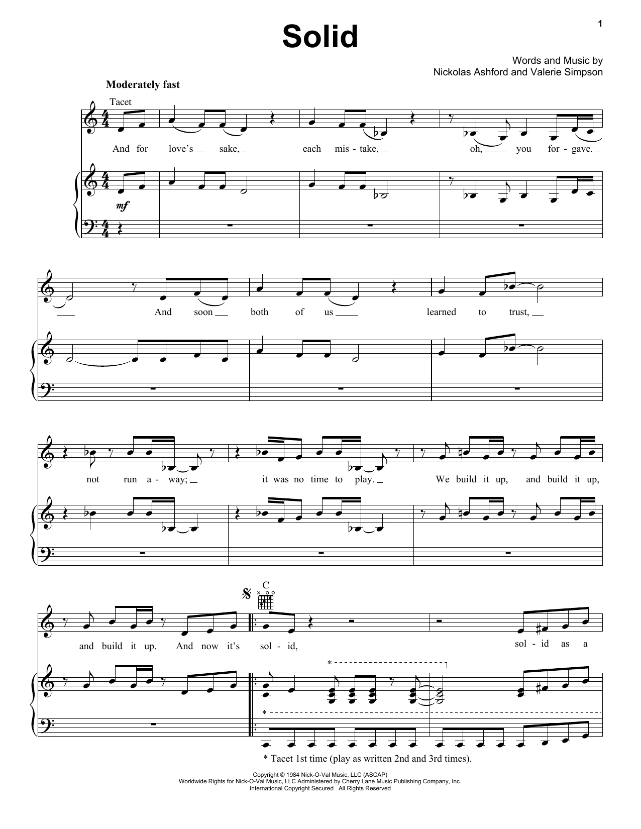 Ashford & Simpson Solid sheet music notes and chords arranged for Piano, Vocal & Guitar Chords (Right-Hand Melody)