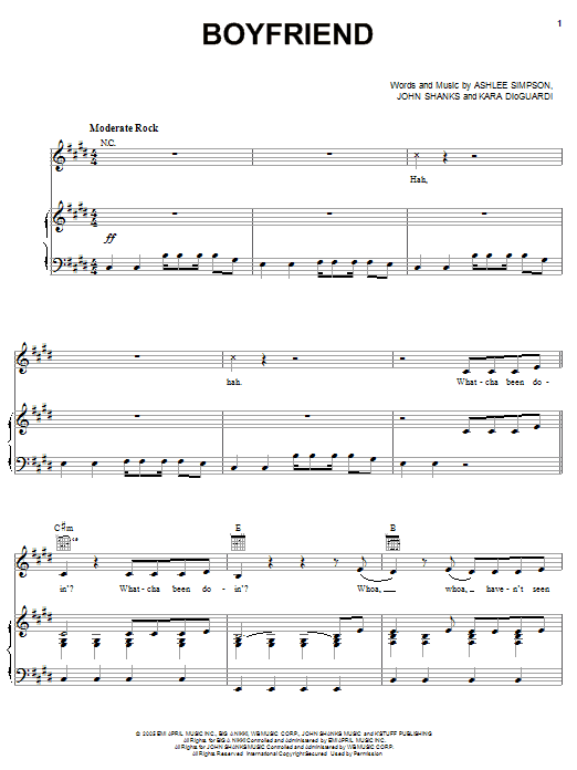 Ashlee Simpson Boyfriend sheet music notes and chords arranged for Piano, Vocal & Guitar Chords (Right-Hand Melody)