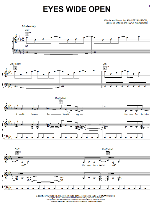 Ashlee Simpson Eyes Wide Open sheet music notes and chords arranged for Piano, Vocal & Guitar Chords (Right-Hand Melody)
