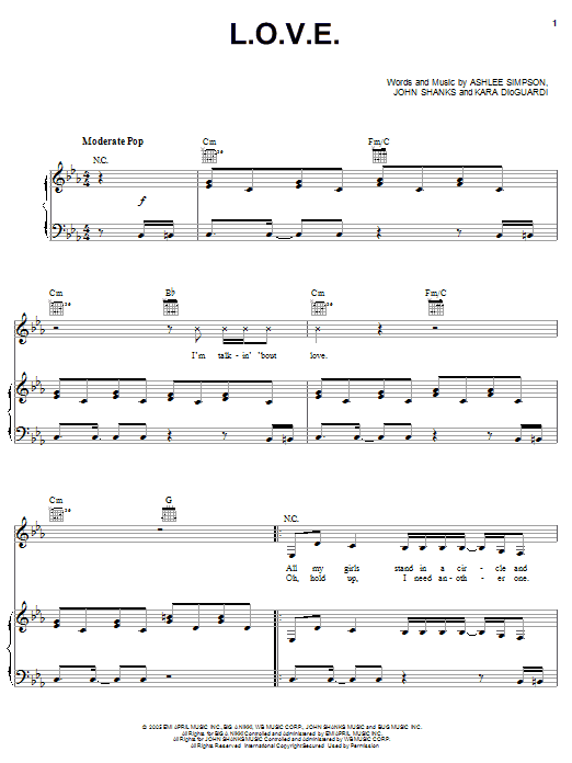 Ashlee Simpson L.O.V.E. sheet music notes and chords arranged for Piano, Vocal & Guitar Chords (Right-Hand Melody)