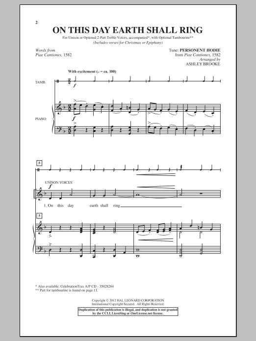 Ashley Brooke On This Day Earth Shall Ring sheet music notes and chords arranged for Unison Choir