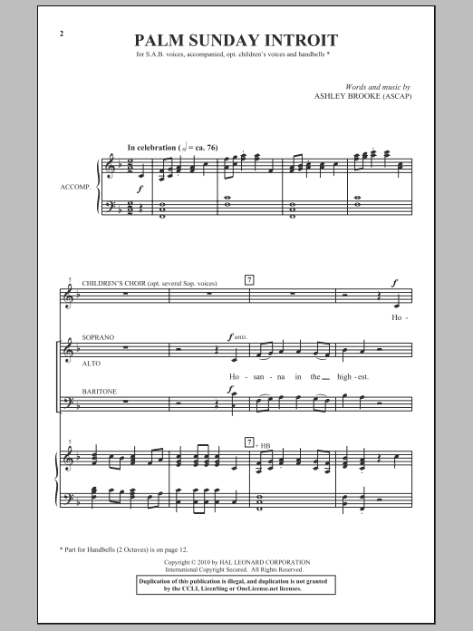 Ashley Brooke Palm Sunday Introit sheet music notes and chords arranged for SAB Choir