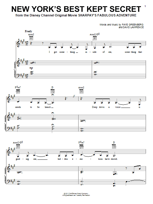 Ashley Tisdale New York's Best Kept Secret sheet music notes and chords arranged for Piano, Vocal & Guitar Chords (Right-Hand Melody)