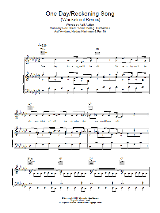 Asif Avidan One Day/Reckoning Song (Wankelmut Remix) sheet music notes and chords arranged for Piano, Vocal & Guitar Chords