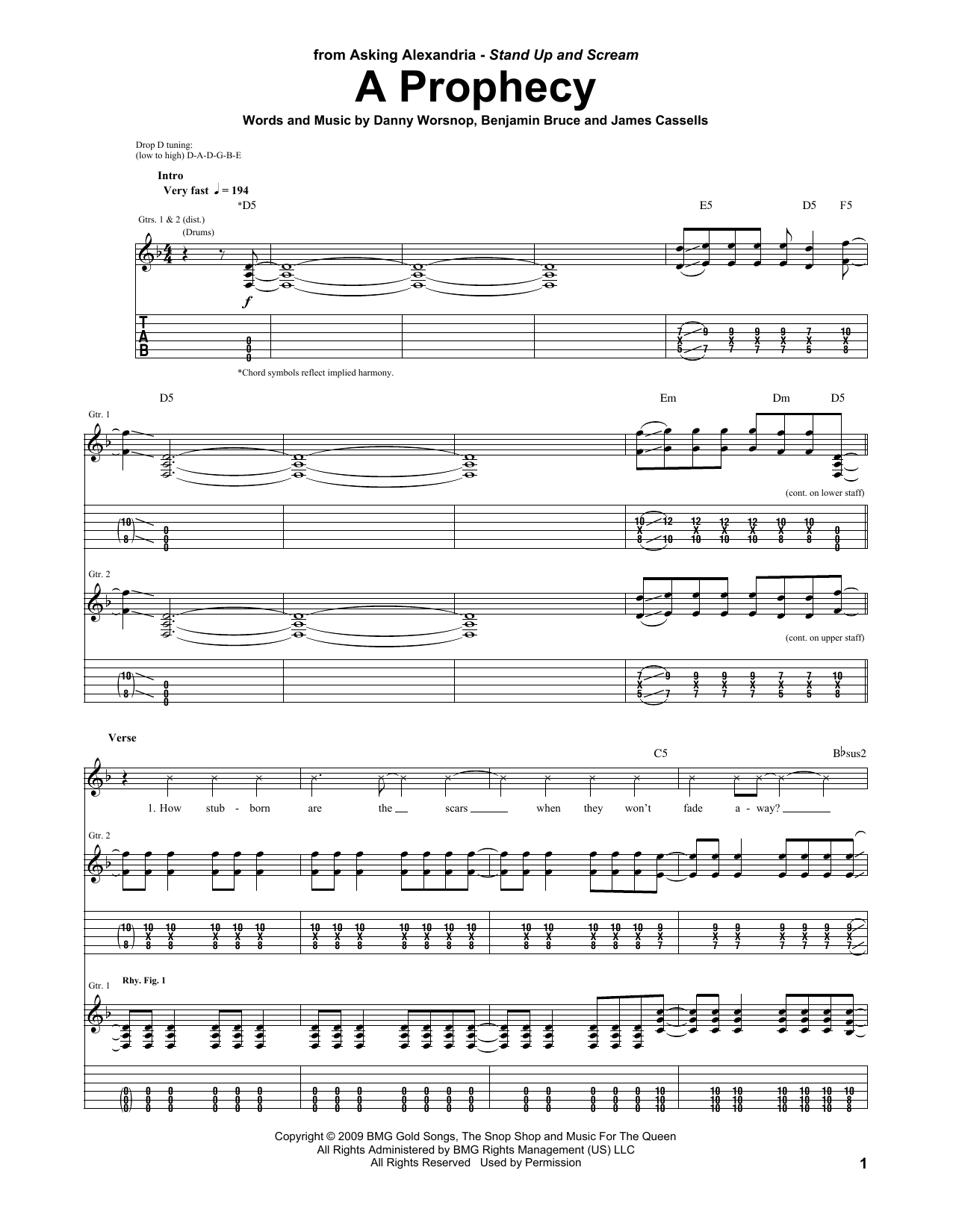 Asking Alexandria A Prophecy sheet music notes and chords arranged for Guitar Tab