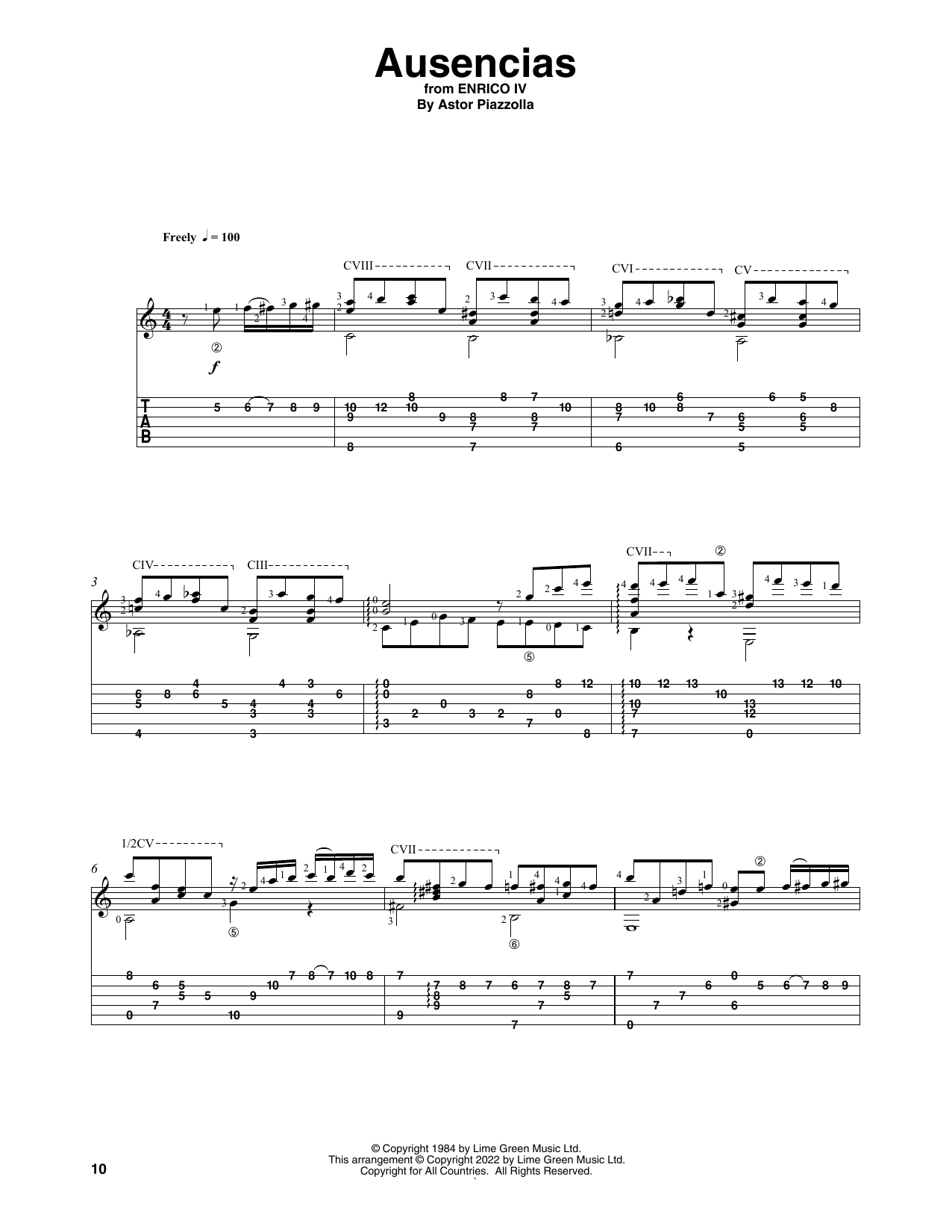 Astor Piazzolla Ausencias (arr. Celil Refik Kaya) sheet music notes and chords arranged for Solo Guitar