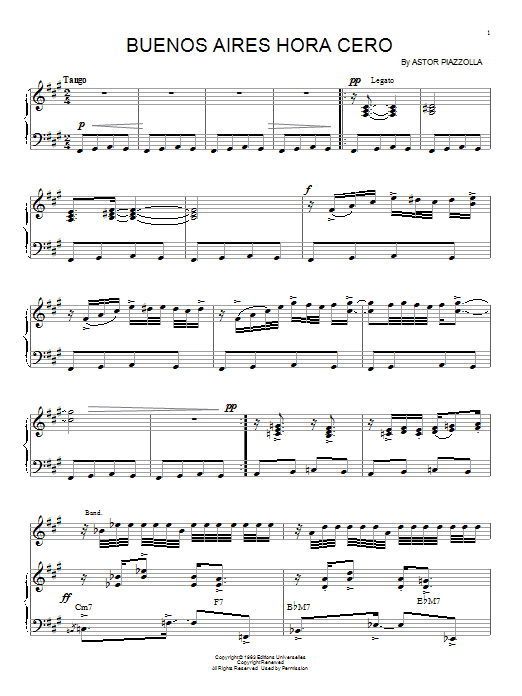 Astor Piazzolla Buenos Aires Hora Cero sheet music notes and chords arranged for Piano Solo