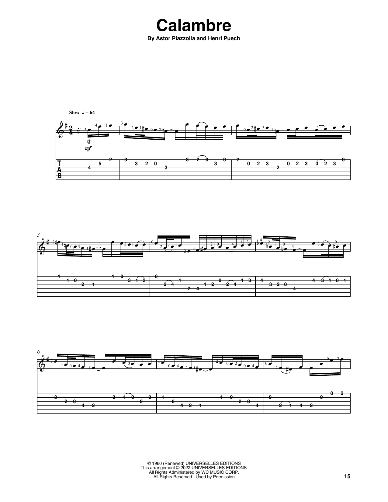 Astor Piazzolla Calambre (arr. Celil Refik Kaya) sheet music notes and chords arranged for Solo Guitar