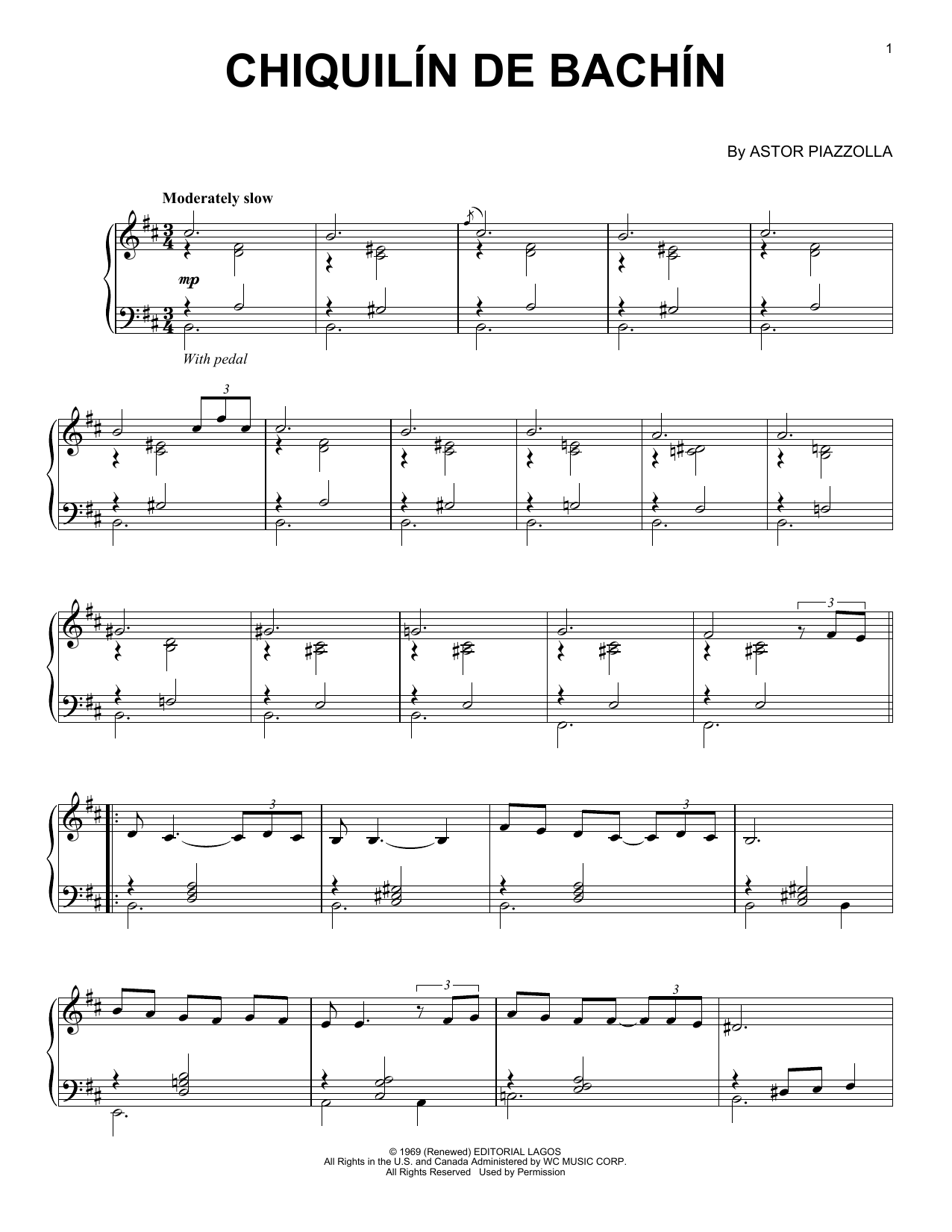 Astor Piazzolla Chiquilin de Bachin sheet music notes and chords arranged for Piano Solo
