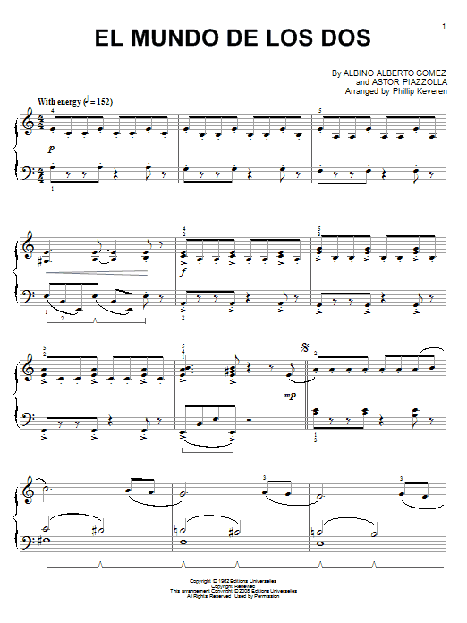 Astor Piazzolla El mundo de los dos (arr. Phillip Keveren) sheet music notes and chords arranged for Piano Solo