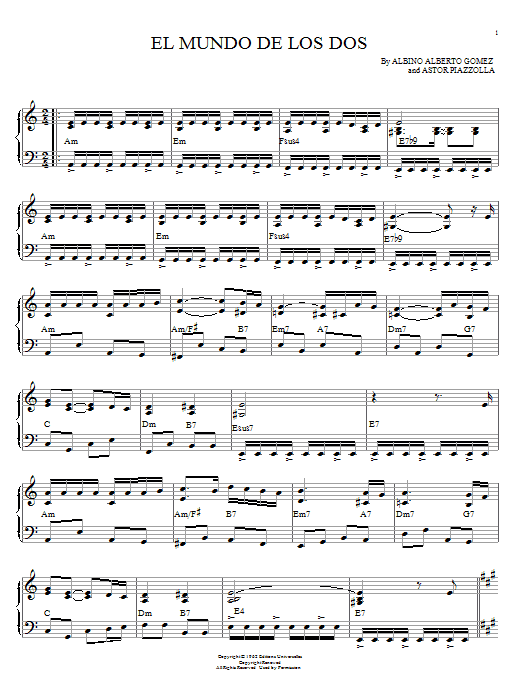 Astor Piazzolla El mundo de los dos sheet music notes and chords arranged for Piano Solo