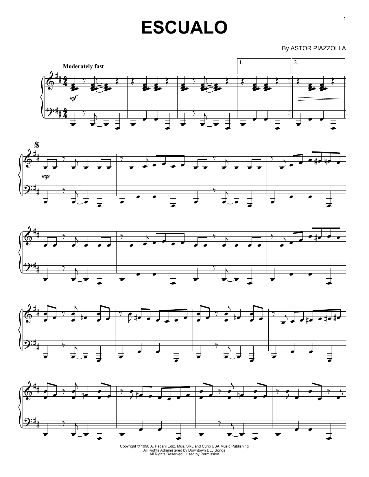 Astor Piazzolla Escualo sheet music notes and chords arranged for Piano Solo
