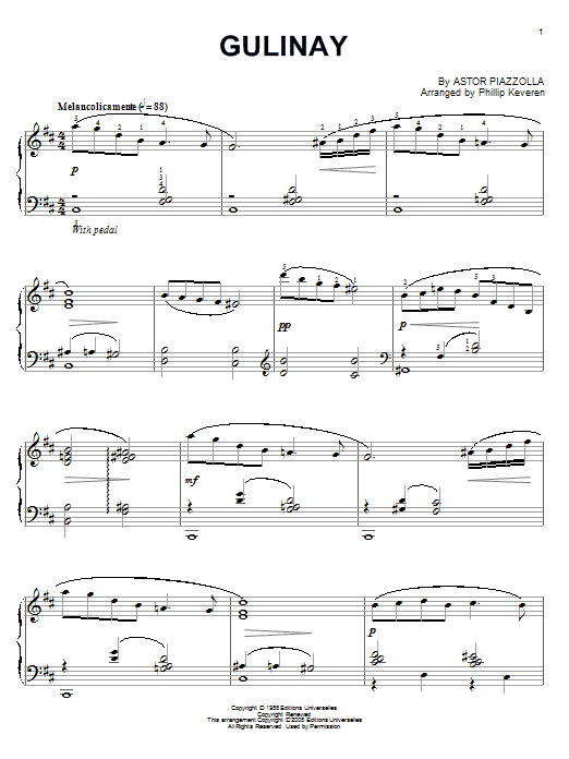 Astor Piazzolla Gulinay (arr. Phillip Keveren) sheet music notes and chords arranged for Piano Solo