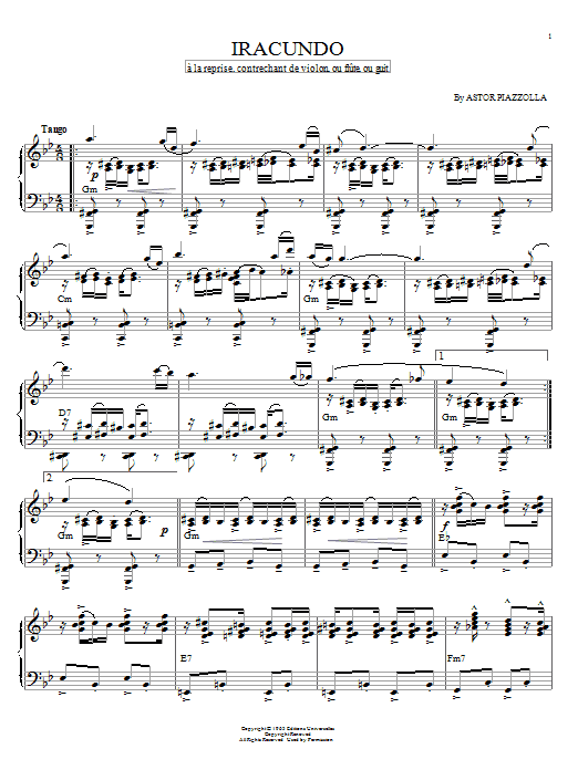 Astor Piazzolla Iracundo sheet music notes and chords arranged for Piano Solo