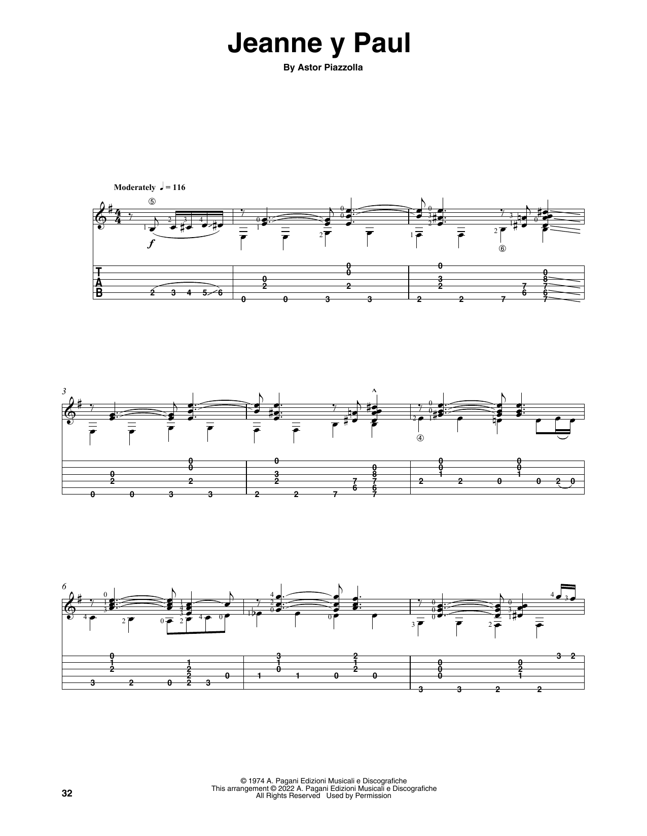 Astor Piazzolla Jeanne Y Paul (arr. Celil Refik Kaya) sheet music notes and chords arranged for Solo Guitar