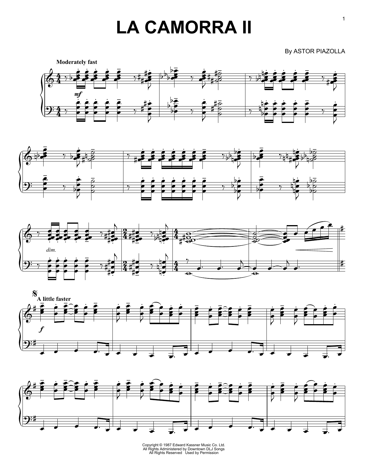 Astor Piazzolla La Camorra II sheet music notes and chords arranged for Piano Solo