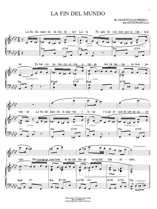 Astor Piazzolla La fin del mundo sheet music notes and chords arranged for Piano Solo