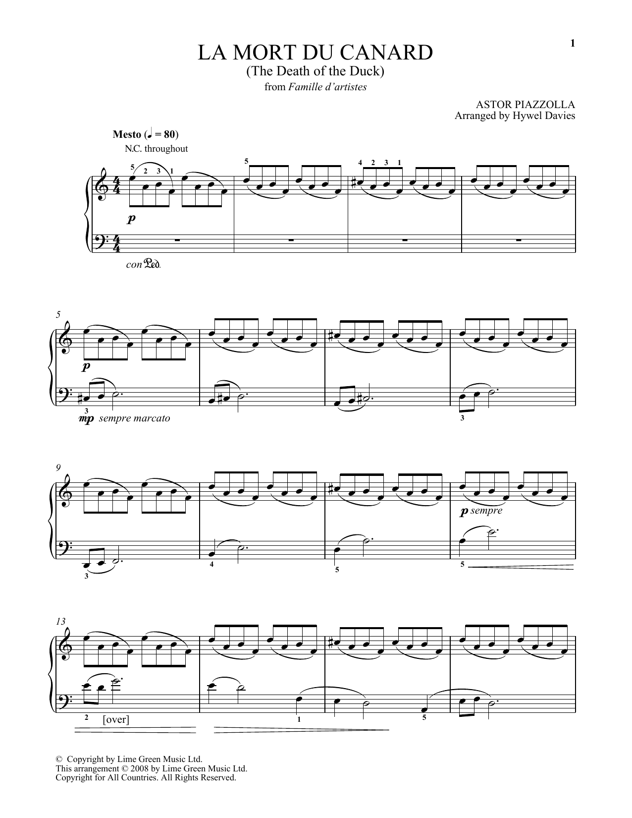 Astor Piazzolla La Mort Du Canard sheet music notes and chords arranged for Piano Solo
