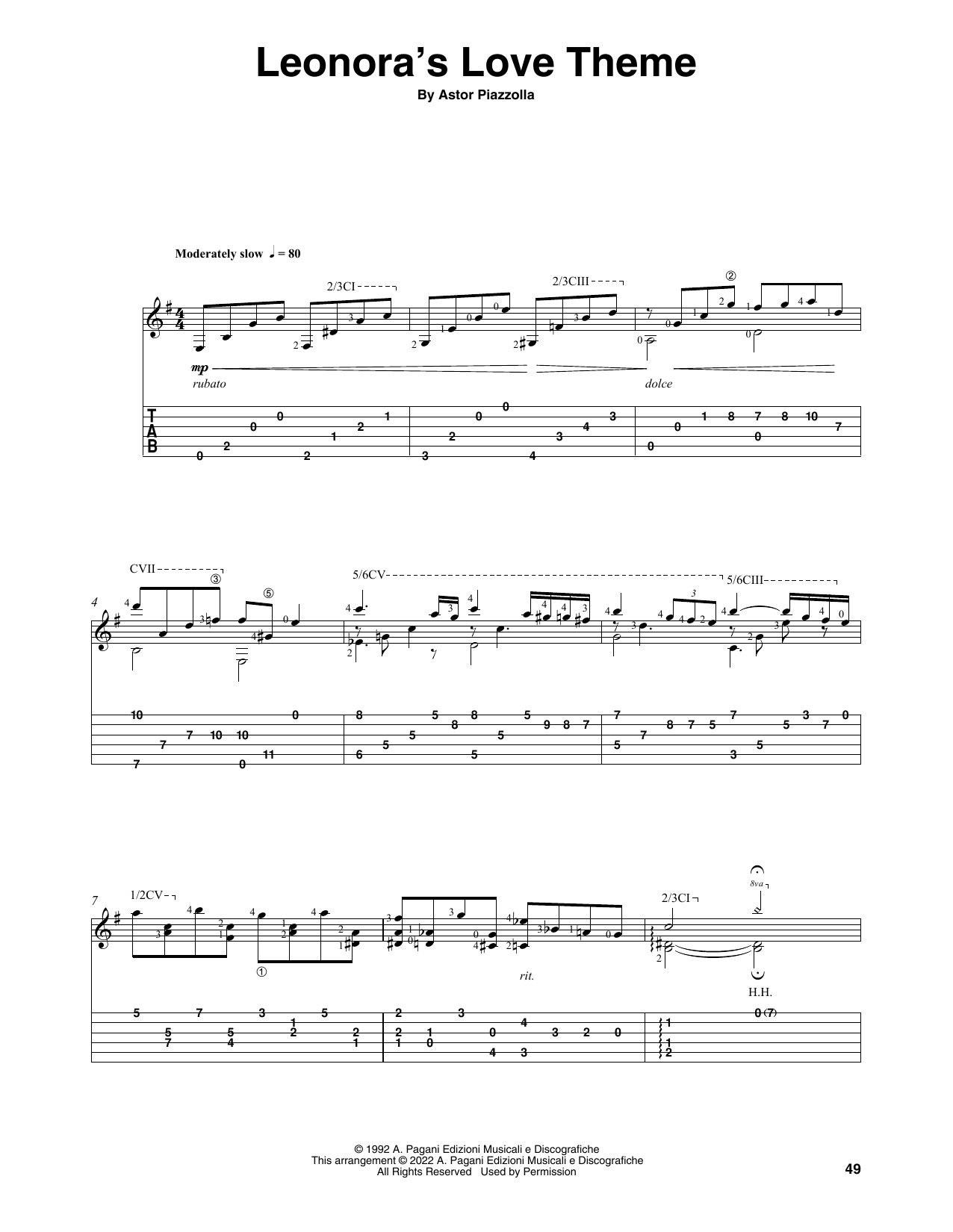 Astor Piazzolla Leonora's Love Theme (arr. Celil Refik Kaya) sheet music notes and chords arranged for Solo Guitar