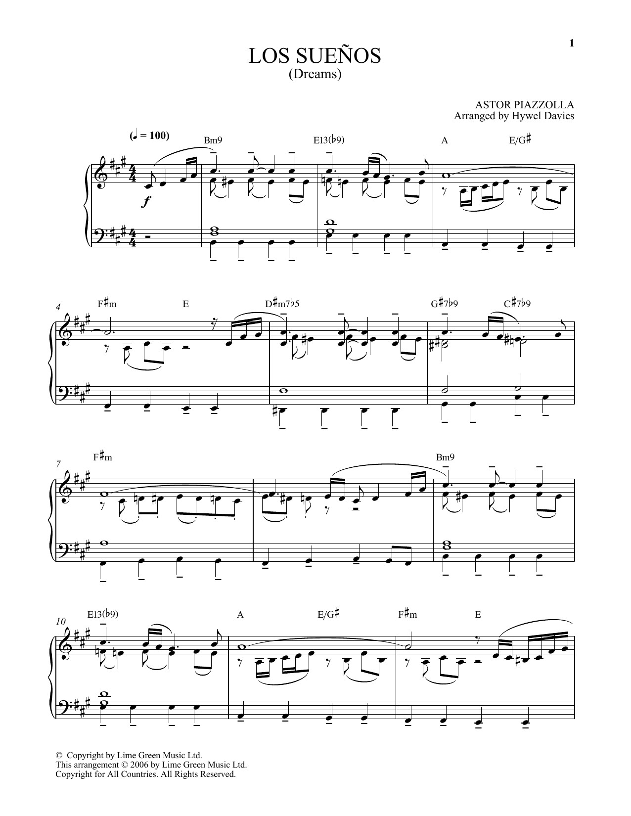 Astor Piazzolla Los Suenos sheet music notes and chords arranged for Easy Piano