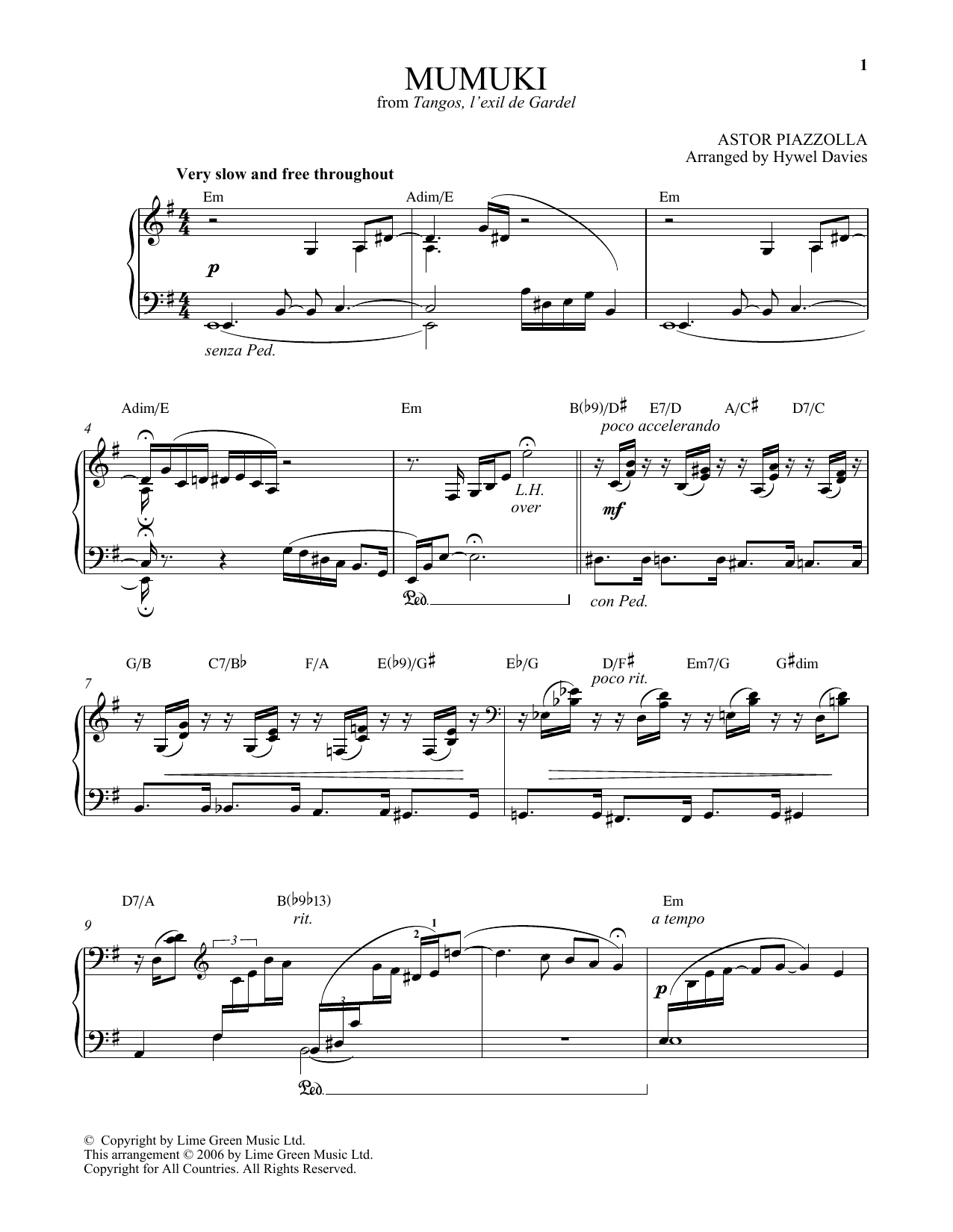Astor Piazzolla Mumuki sheet music notes and chords arranged for Piano Solo