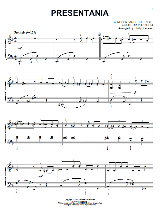 Astor Piazzolla Presentania (arr. Phillip Keveren) sheet music notes and chords arranged for Piano Solo