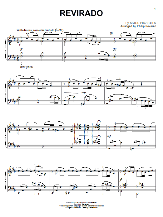 Astor Piazzolla Revirado (arr. Phillip Keveren) sheet music notes and chords arranged for Piano Solo