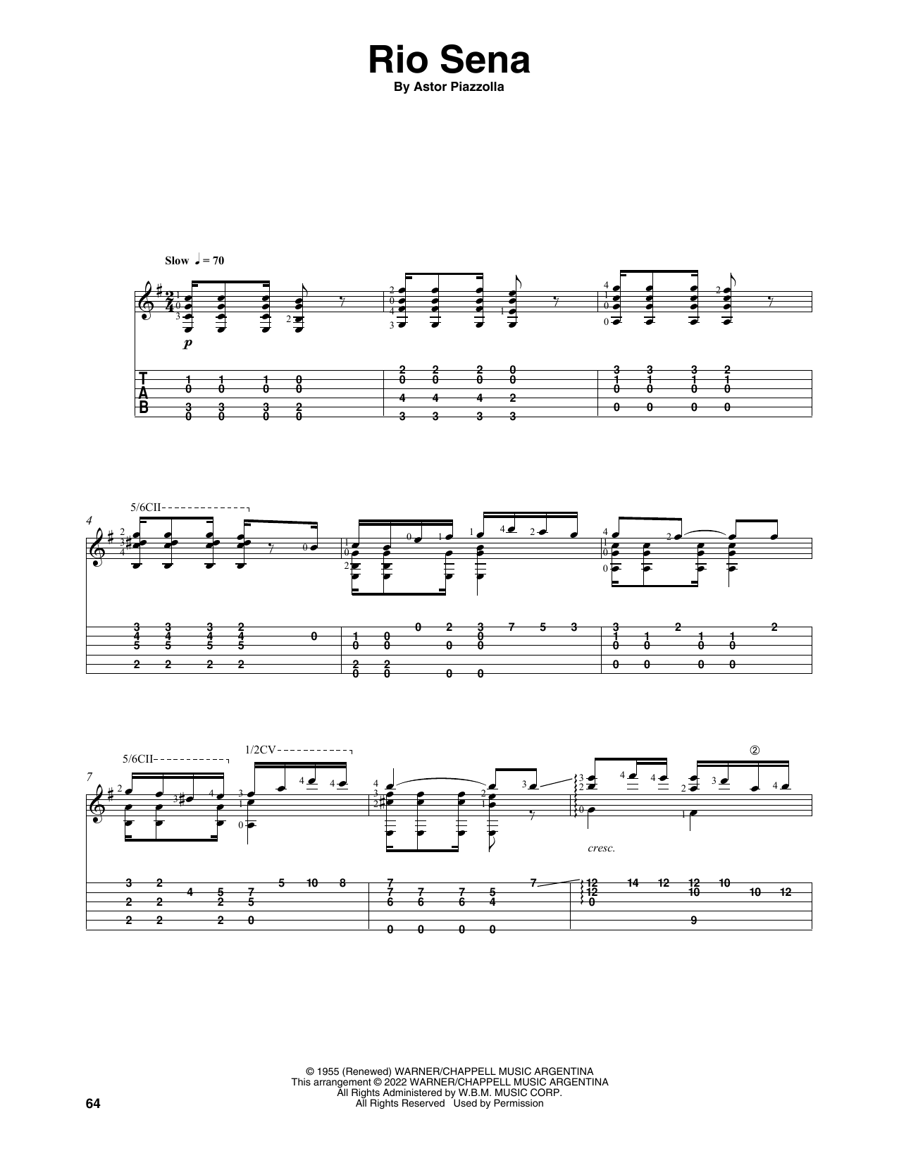 Astor Piazzolla Rio Sena (arr. Celil Refik Kaya) sheet music notes and chords arranged for Solo Guitar