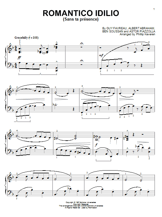 Astor Piazzolla Romantico Idilio (Sans ta presence) (arr. Phillip Keveren) sheet music notes and chords arranged for Piano Solo