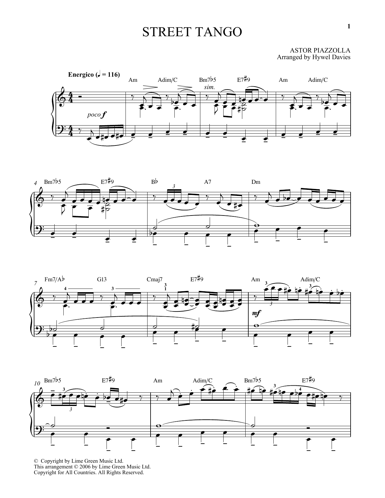 Astor Piazzolla Street Tango sheet music notes and chords arranged for Piano Solo