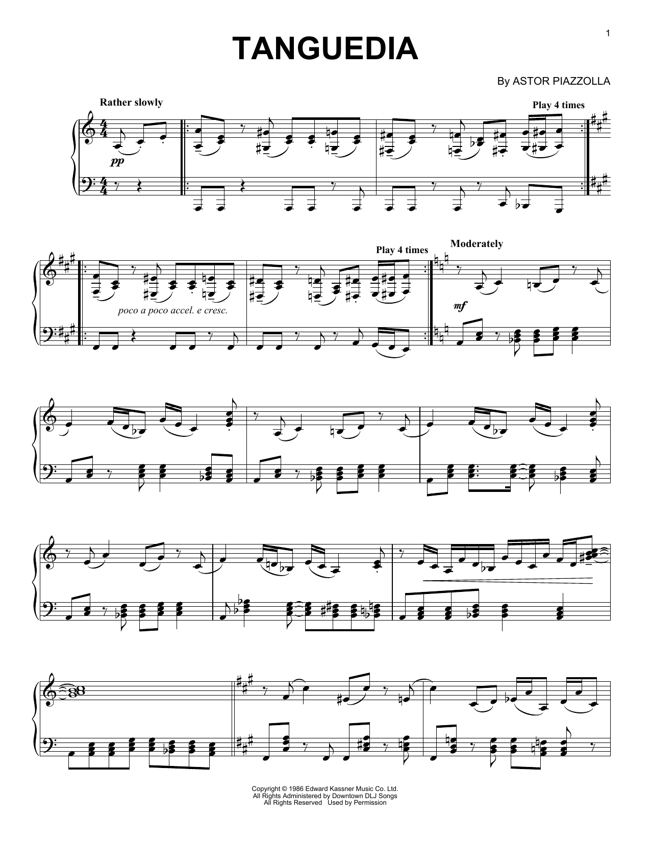 Astor Piazzolla Tanguedia sheet music notes and chords arranged for Piano Solo