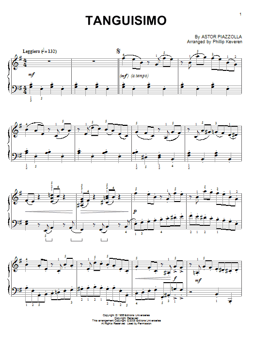 Astor Piazzolla Tanguisimo (arr. Phillip Keveren) sheet music notes and chords arranged for Piano Solo