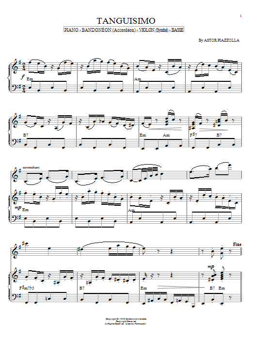 Astor Piazzolla Tanguisimo sheet music notes and chords arranged for Piano Solo