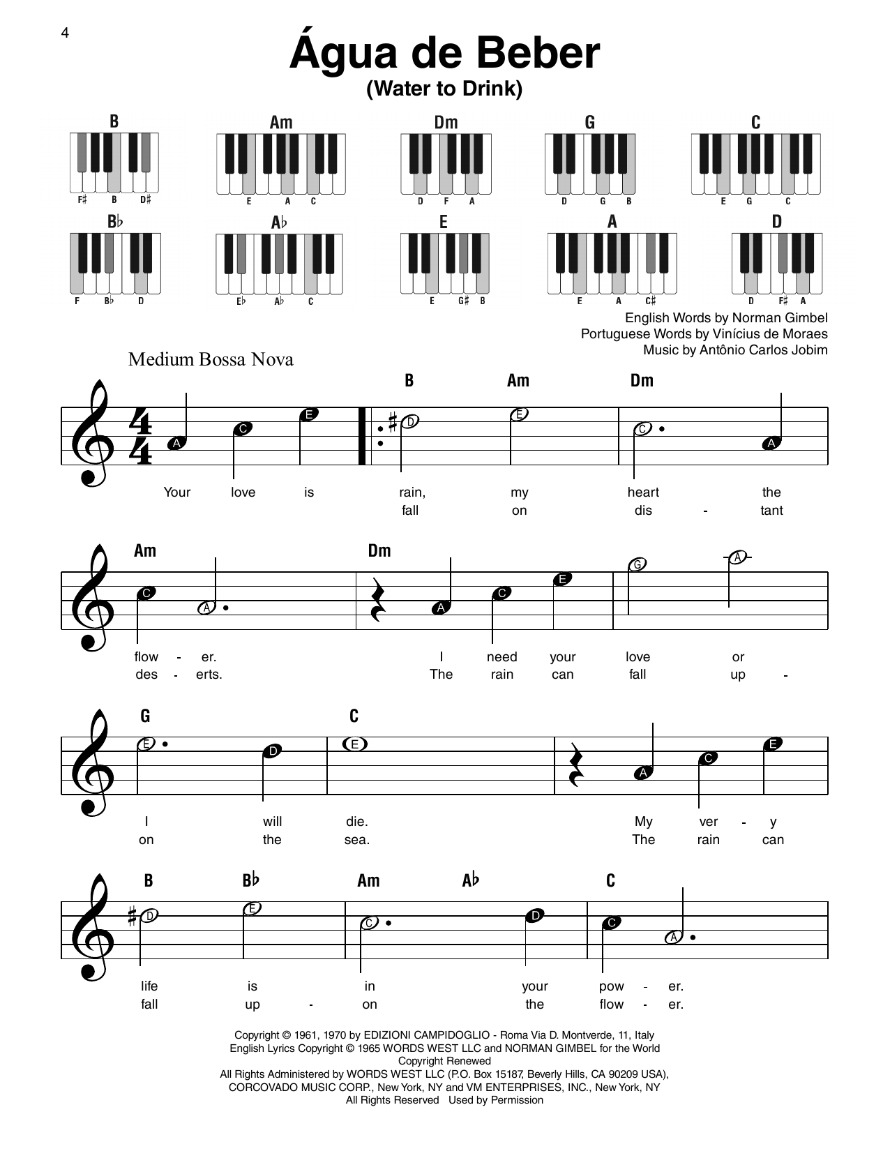 Astrud Gilberto Água De Beber (Water To Drink) sheet music notes and chords arranged for Super Easy Piano