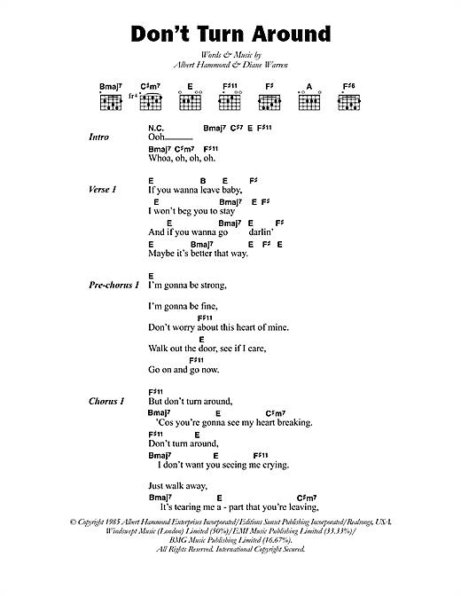 Aswad Don't Turn Around sheet music notes and chords arranged for Guitar Chords/Lyrics