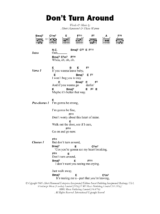 Aswad Don't Turn Around sheet music notes and chords arranged for Guitar Chords/Lyrics