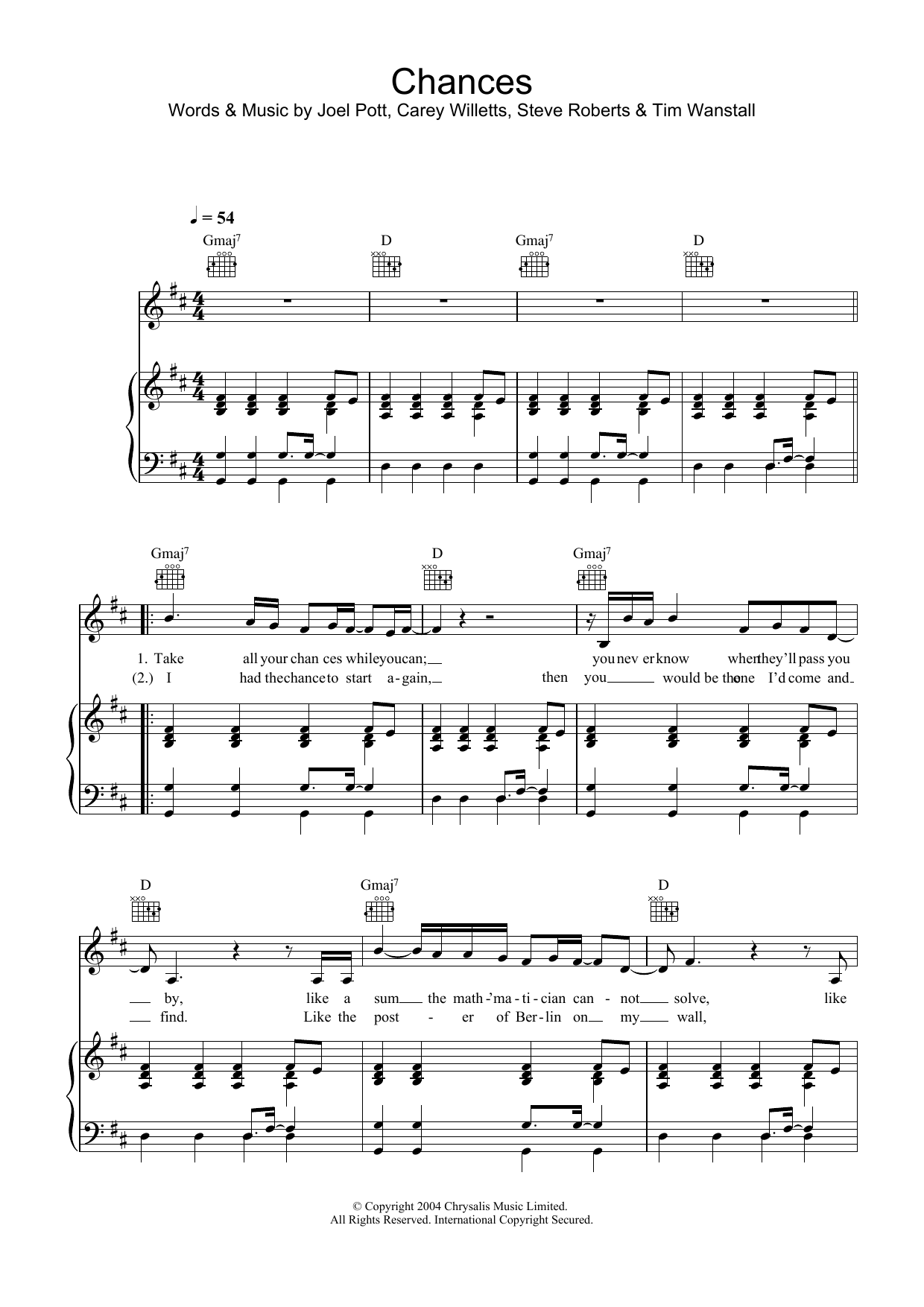 Athlete Chances sheet music notes and chords arranged for Piano, Vocal & Guitar Chords
