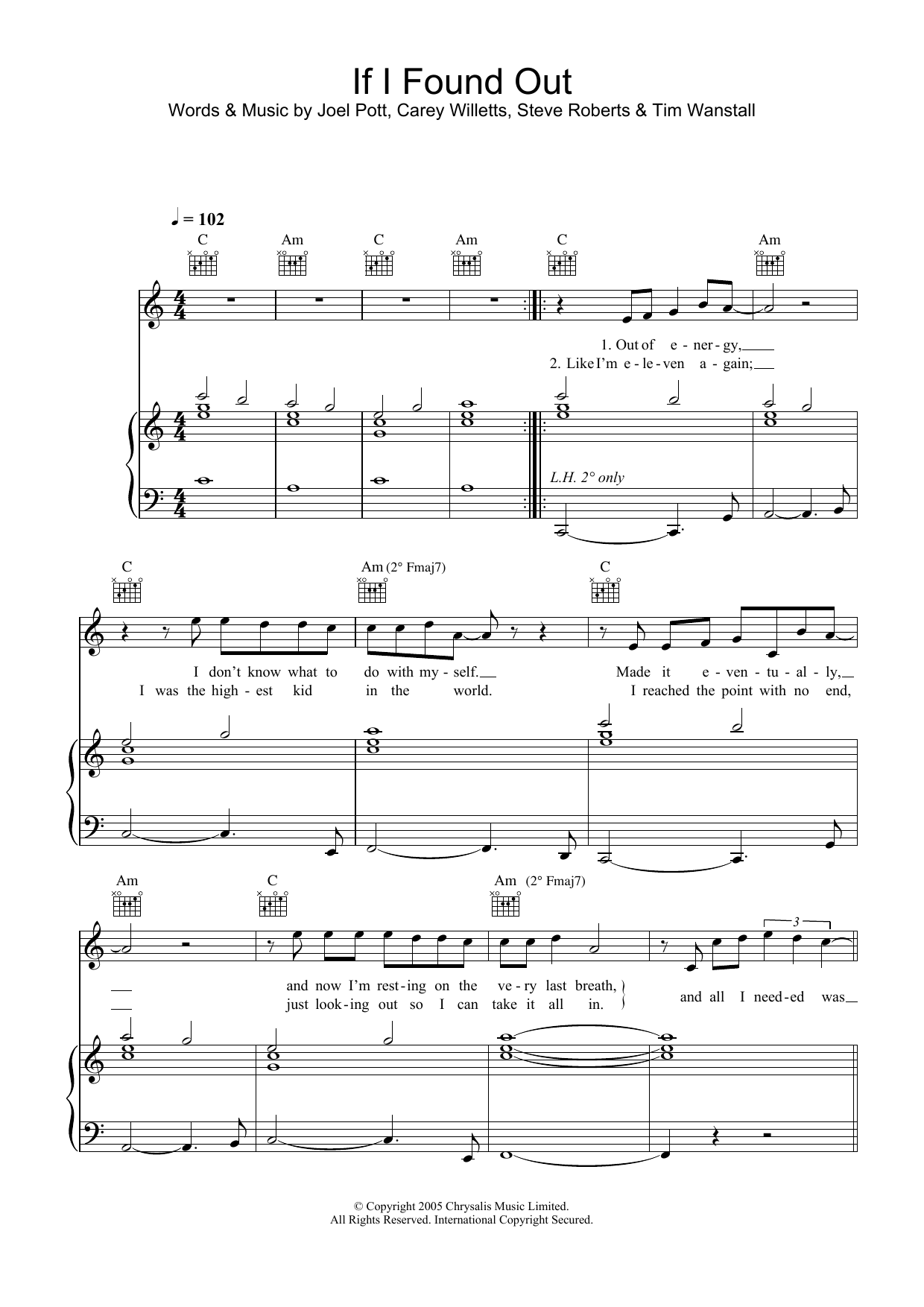 Athlete If I Found Out sheet music notes and chords arranged for Piano, Vocal & Guitar Chords
