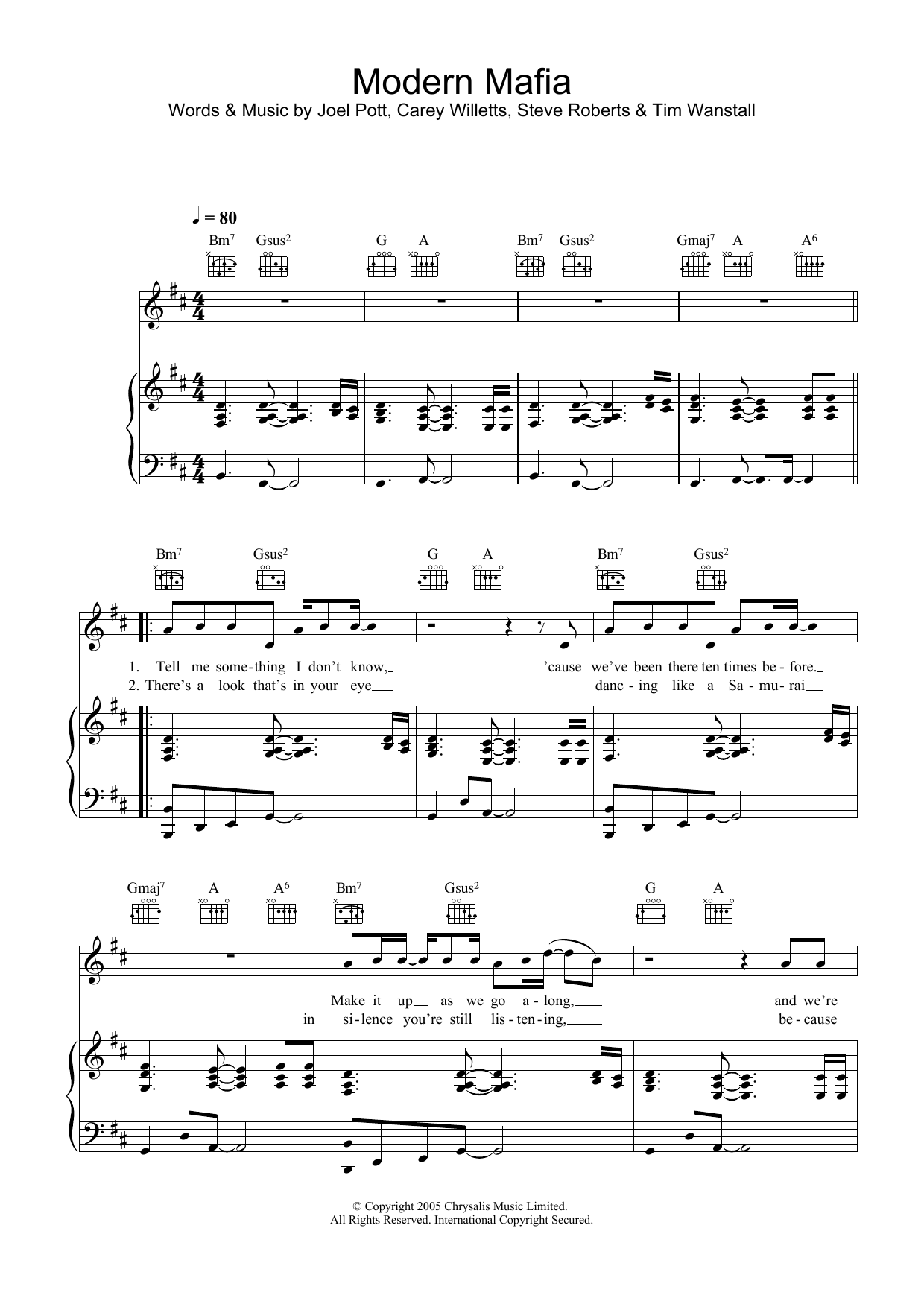 Athlete Modern Mafia sheet music notes and chords arranged for Piano, Vocal & Guitar Chords