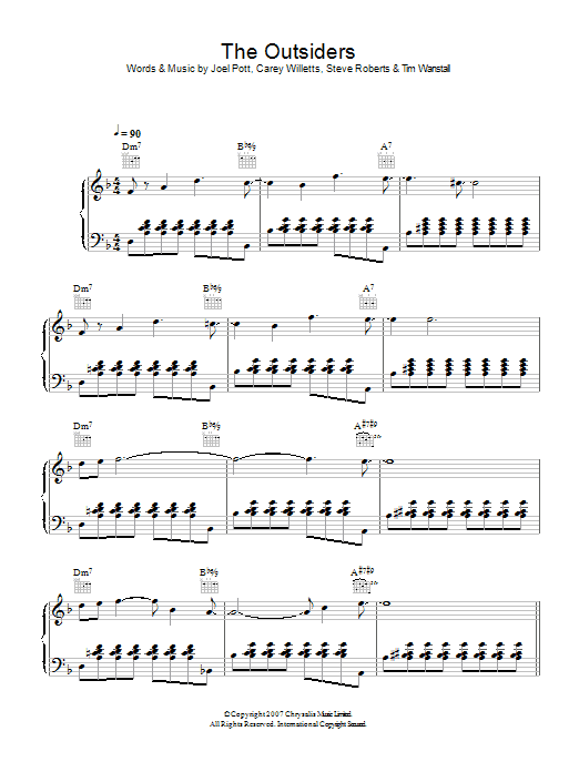 Athlete The Outsiders sheet music notes and chords arranged for Piano, Vocal & Guitar Chords