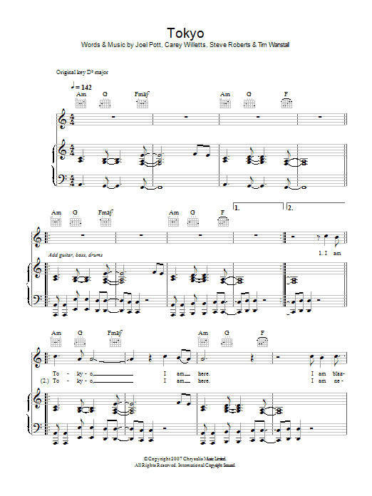 Athlete Tokyo sheet music notes and chords arranged for Piano, Vocal & Guitar Chords