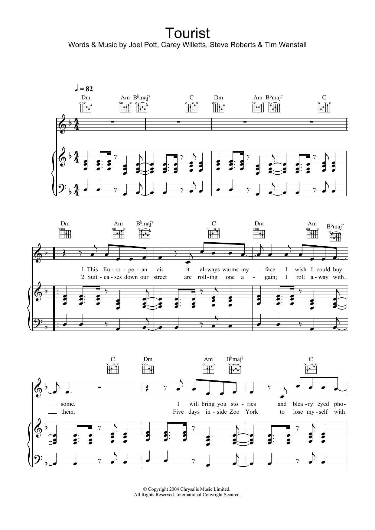 Athlete Tourist sheet music notes and chords arranged for Piano, Vocal & Guitar Chords