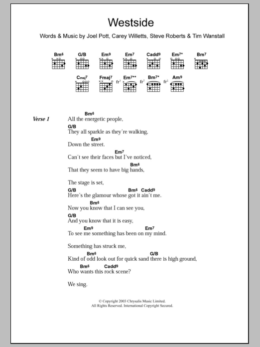 Athlete Westside sheet music notes and chords arranged for Guitar Chords/Lyrics