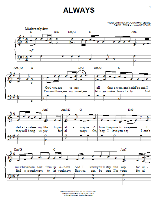 Atlantic Starr Always sheet music notes and chords arranged for Piano, Vocal & Guitar Chords (Right-Hand Melody)