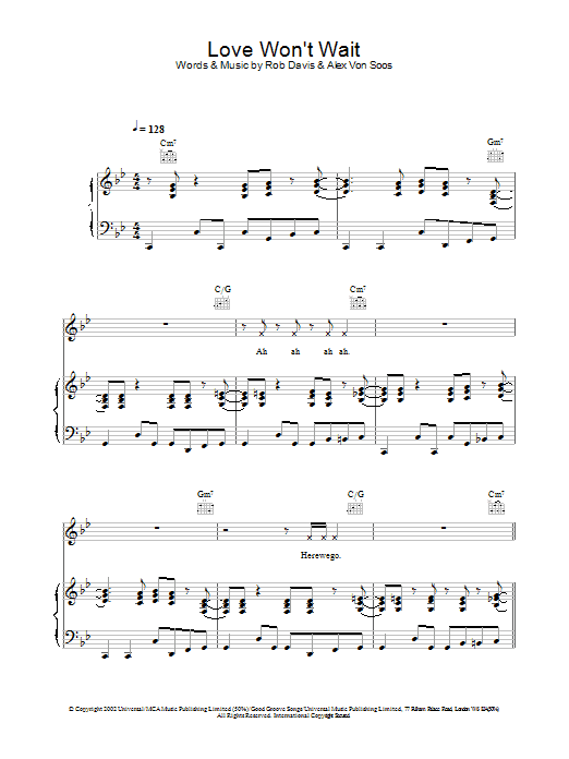 Atomic Kitten Love Won't Wait sheet music notes and chords arranged for Piano, Vocal & Guitar Chords