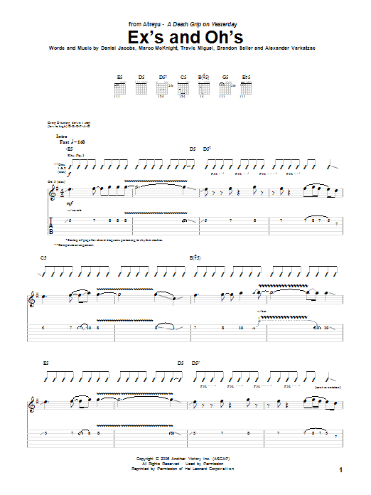 Atreyu Ex's And Oh's sheet music notes and chords arranged for Guitar Tab