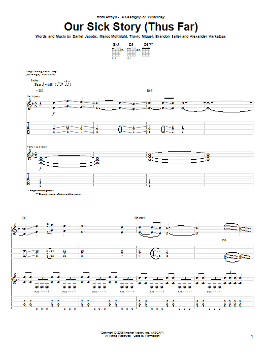 Atreyu Our Sick Story (Thus Far) sheet music notes and chords arranged for Guitar Tab