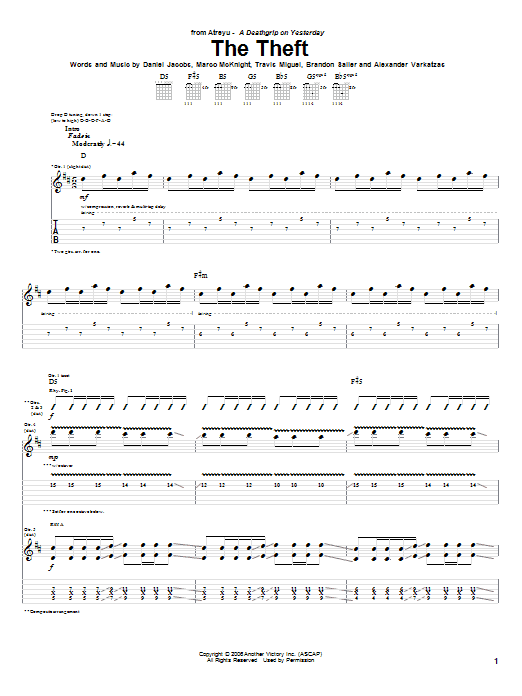 Atreyu The Theft sheet music notes and chords arranged for Guitar Tab