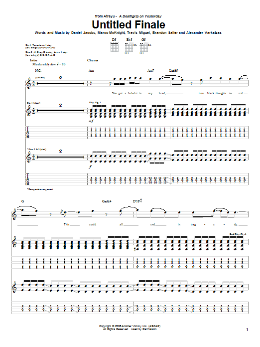 Atreyu Untitled Finale sheet music notes and chords arranged for Guitar Tab